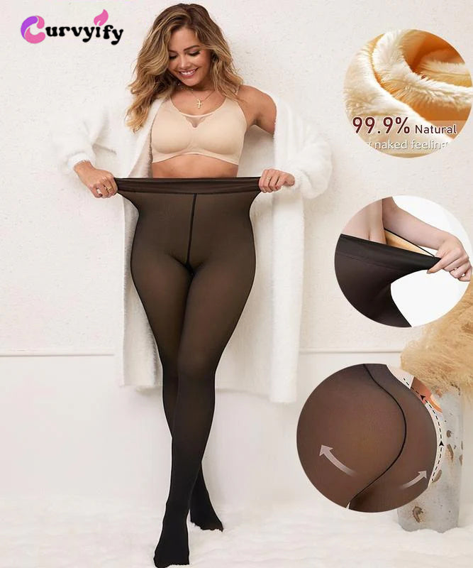 Curvyify Sheer-Look Fleece Lined Pantyhose (Regular & Plus Size)