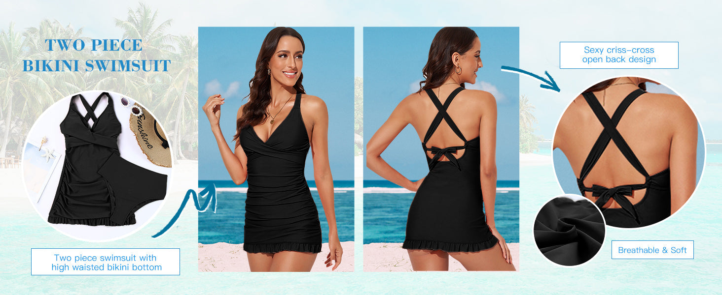 Deep V Cross-Back Ruched One-Piece Swimsuit
