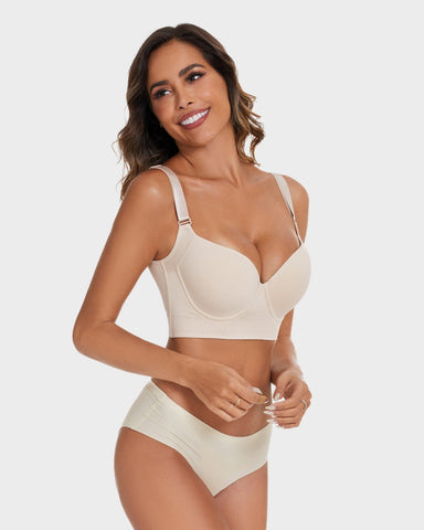 Curvyify Full-Coverage Smooth Back Bra for Women-2Pcs Black+Beige
