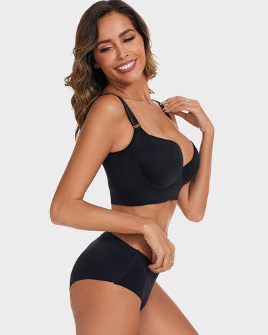 Curvyify Full-Coverage Smooth Back Bra for Women-2Pcs Black+Beige