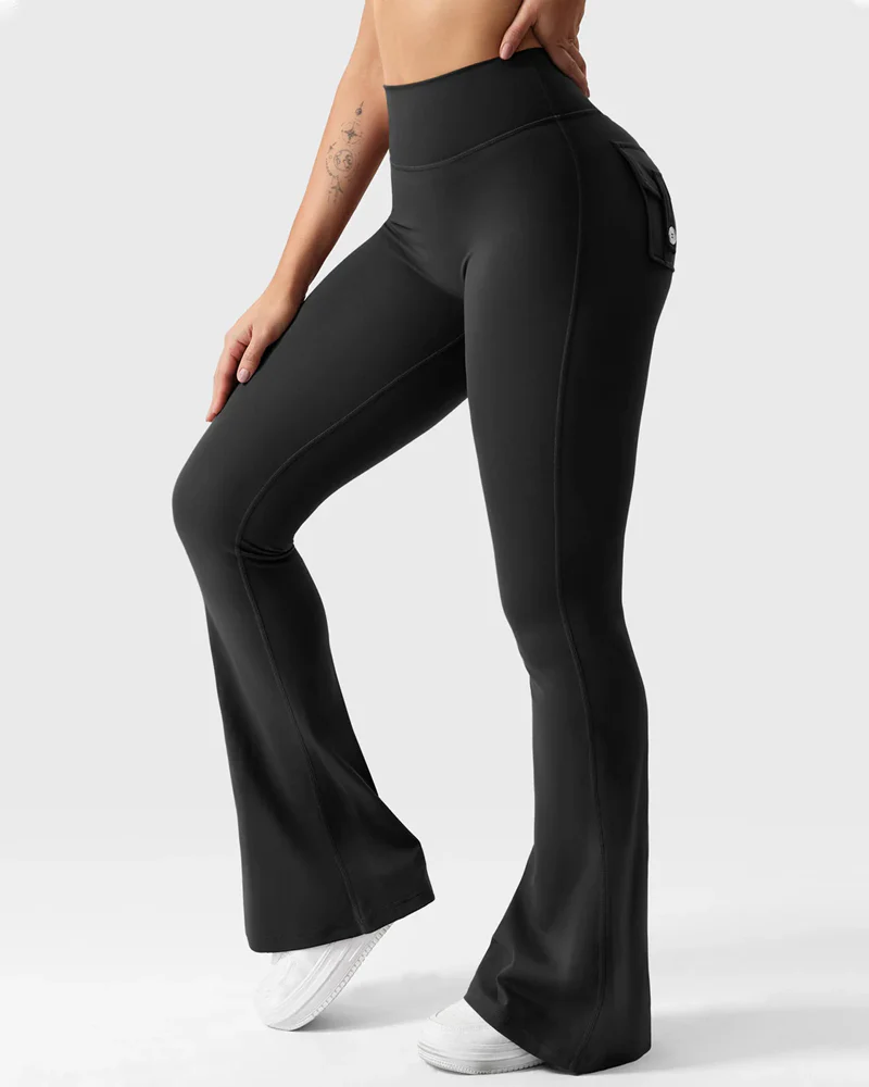 Flared Leggings With Pockets Butt Lifting Exercise Pants