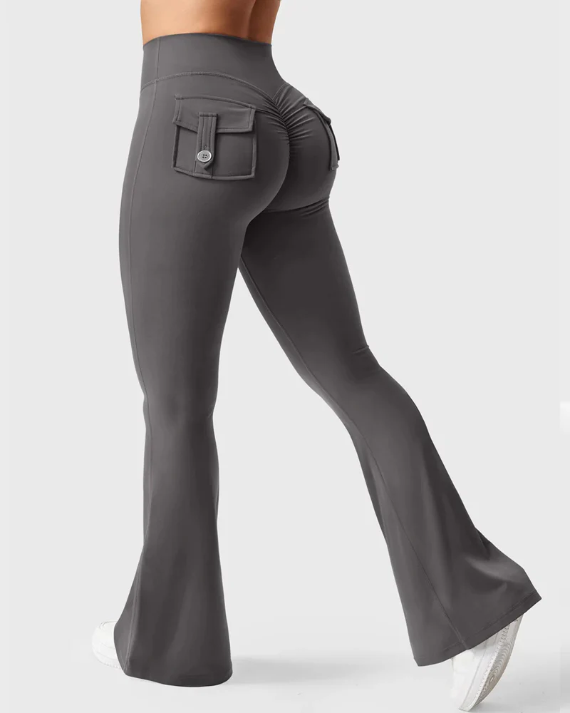Flared Leggings With Pockets Butt Lifting Exercise Pants