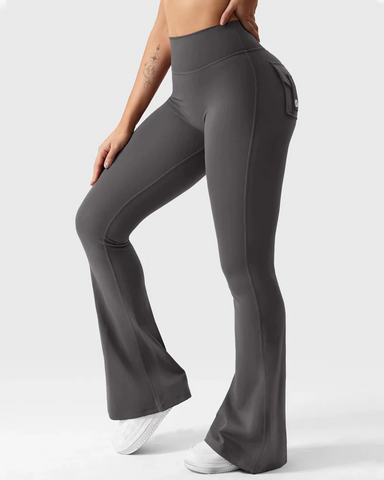 Flared Leggings With Pockets Butt Lifting Exercise Pants