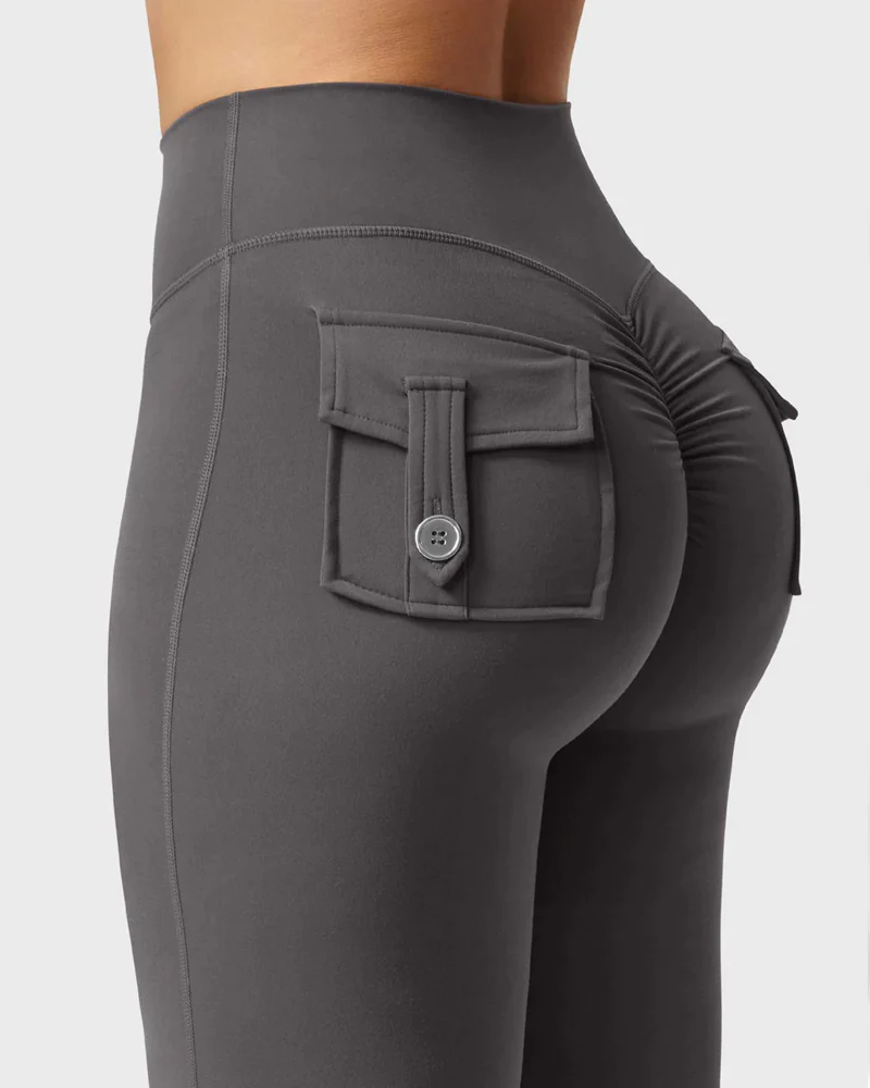 Flared Leggings With Pockets Butt Lifting Exercise Pants