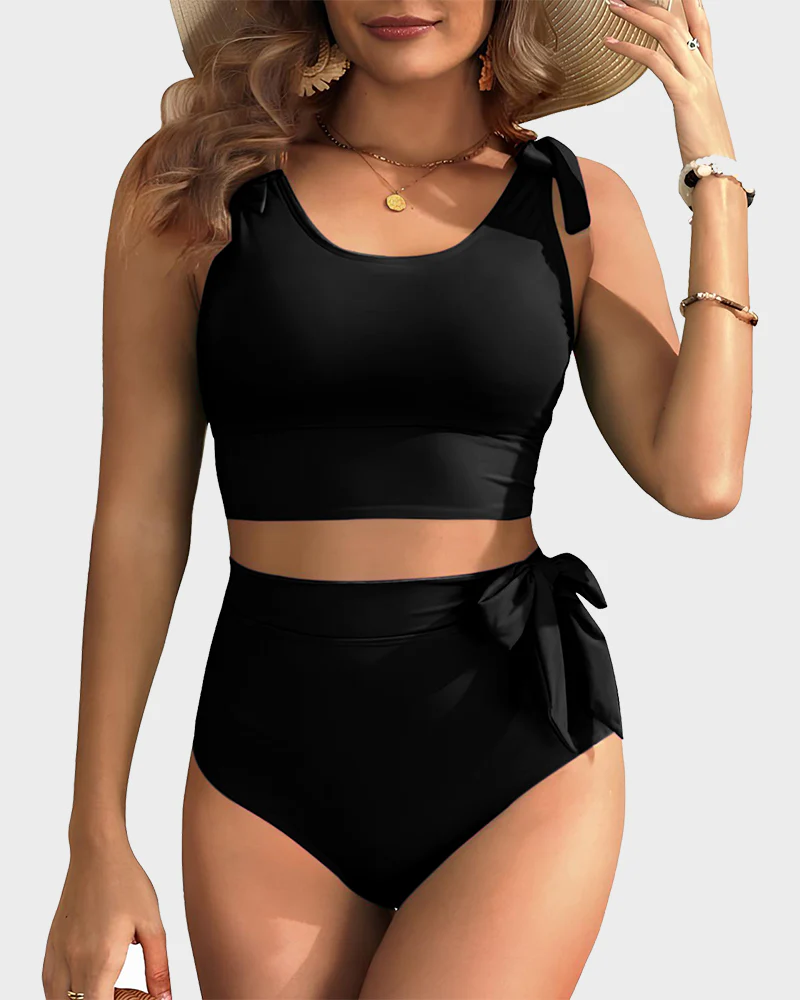 High Waisted Tummy Control U-back Bikini Modest Bathing Suit Two Piece