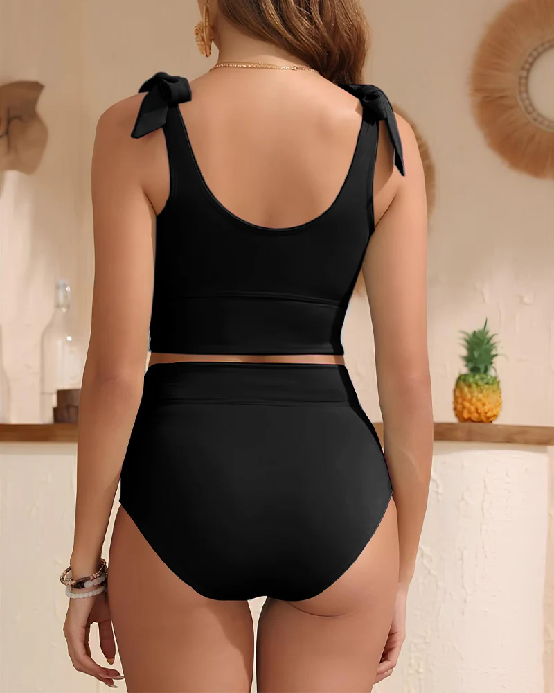 High Waisted Tummy Control U-back Bikini Modest Bathing Suit Two Piece