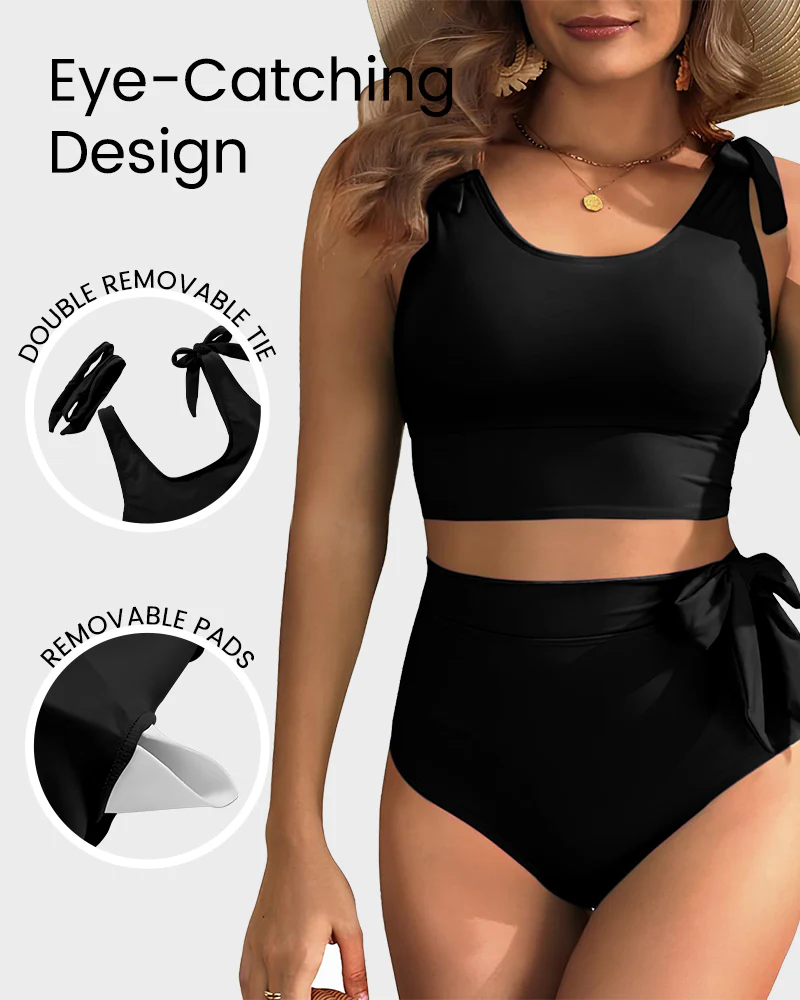 High Waisted Tummy Control U-back Bikini Modest Bathing Suit Two Piece