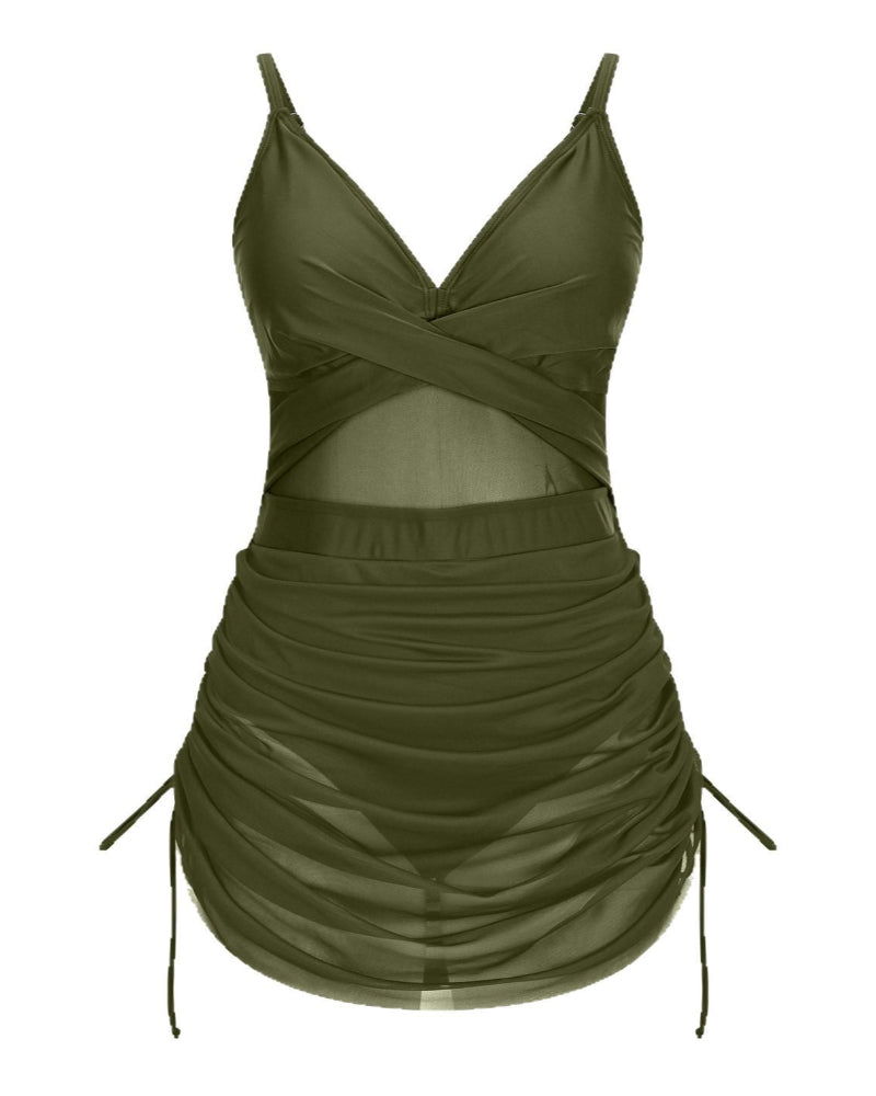 Twist Front One Piece Swimsuit Womens Modest Tummy Control Swim Dress