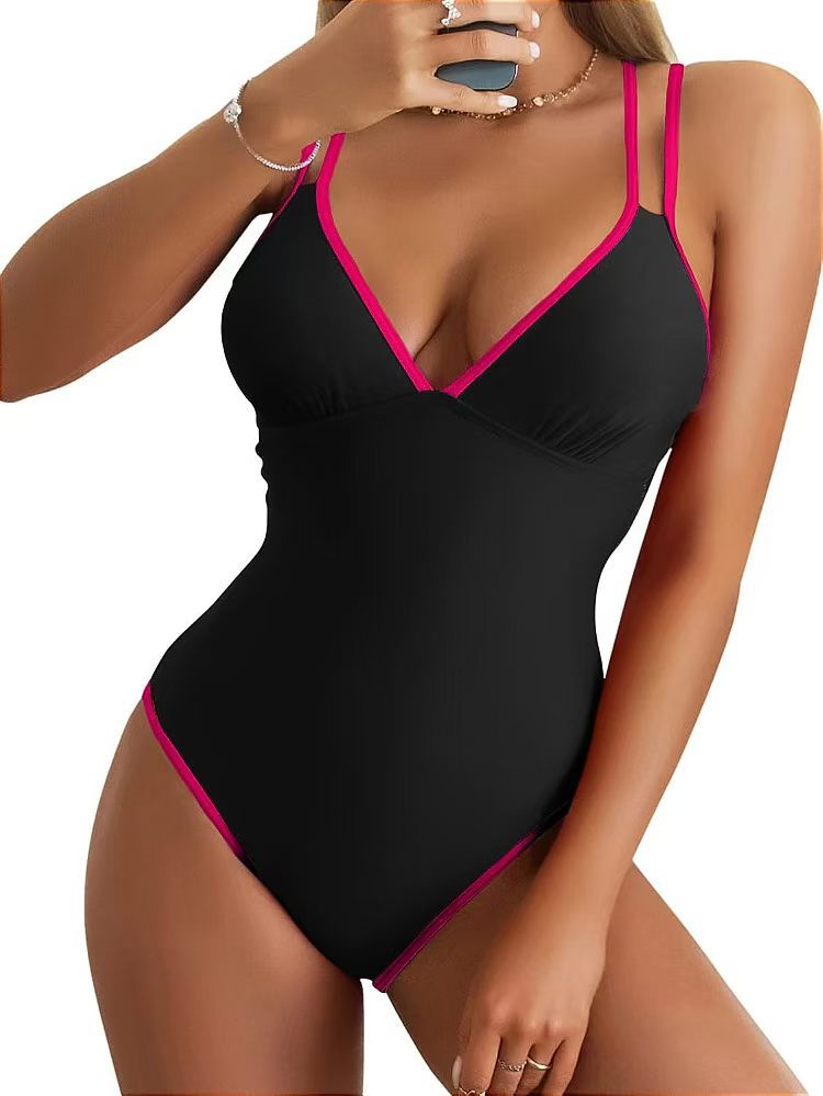 Solid Color Fashion Slim Straps Backless Sexy Bikini Swimsuit