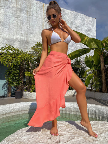 Ruffle Sarong Cover Up Self Tie Wrap Skirt
