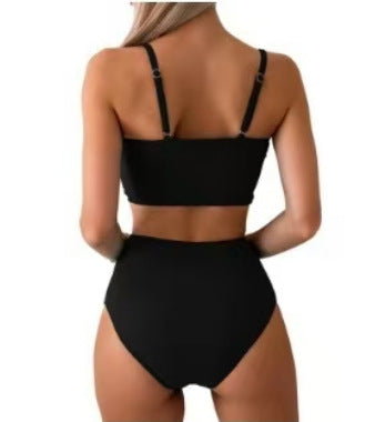 Sporty Color Block Side Slit Skirted Bikini Set