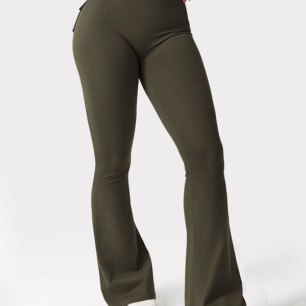 Flared Leggings With Pockets Butt Lifting Exercise Pants