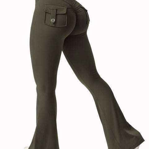 Flared Leggings With Pockets Butt Lifting Exercise Pants
