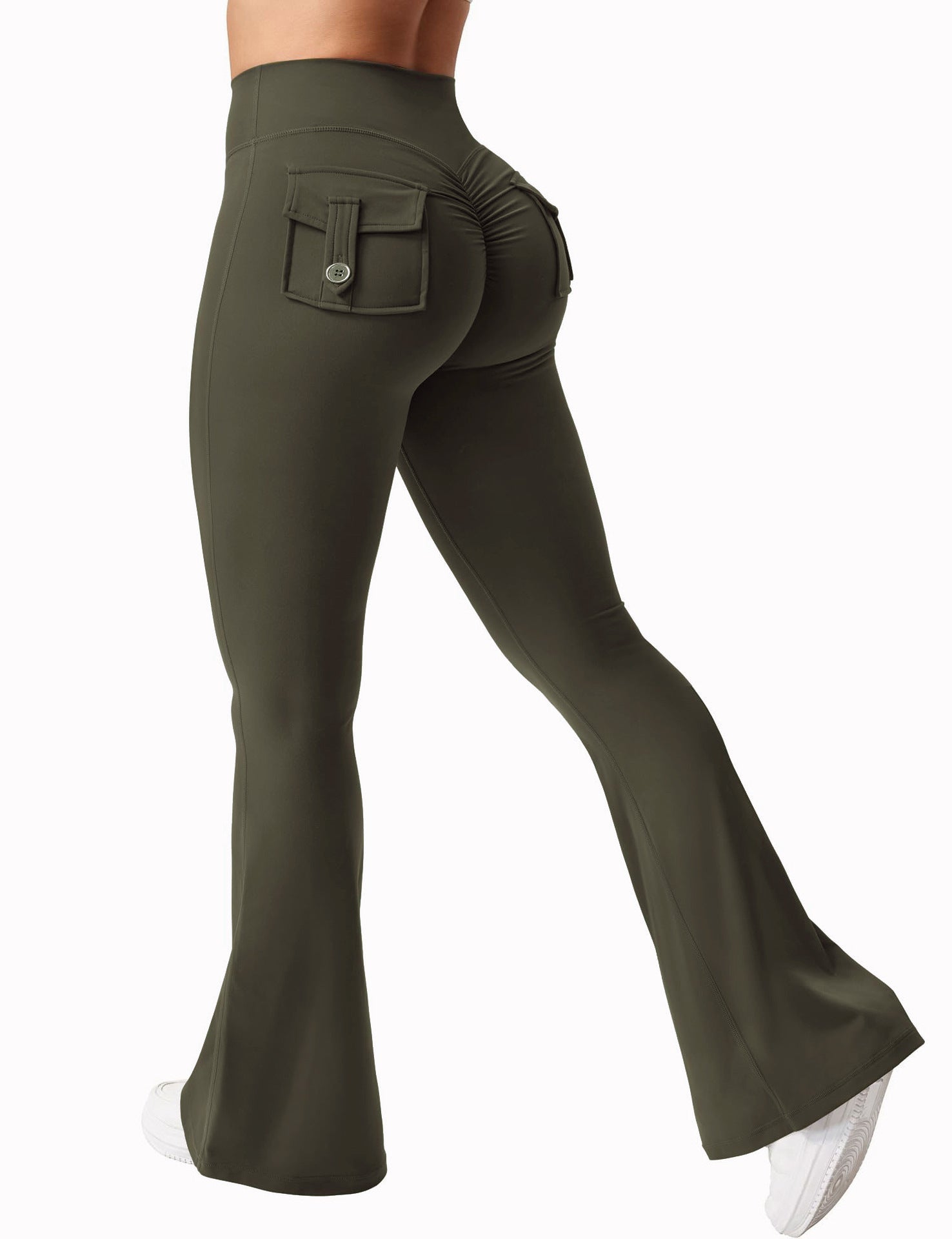 Flared Leggings With Pockets Butt Lifting Exercise Pants
