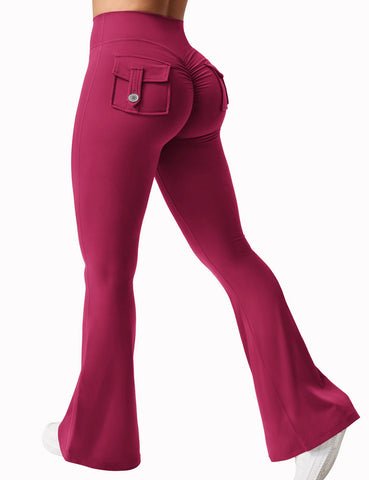 Flared Leggings With Pockets Butt Lifting Exercise Pants
