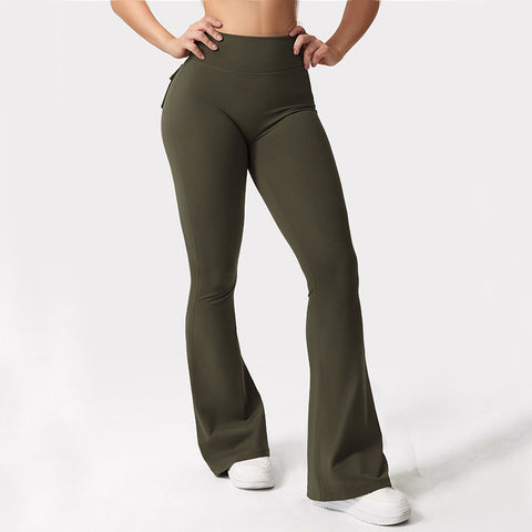 Flared Leggings With Pockets Butt Lifting Exercise Pants