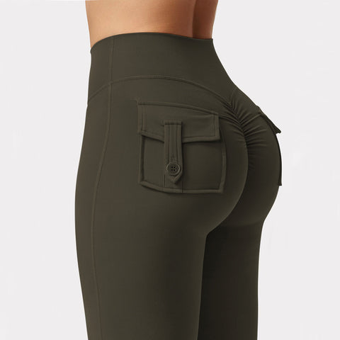 Flared Leggings With Pockets Butt Lifting Exercise Pants