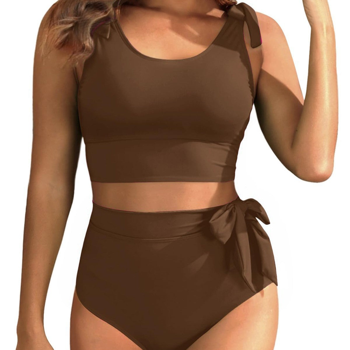 High Waisted Tummy Control U-back Bikini Modest Bathing Suit Two Piece