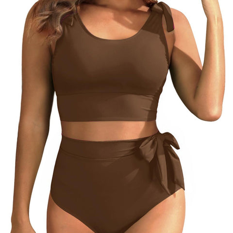 High Waisted Tummy Control U-back Bikini Modest Bathing Suit Two Piece