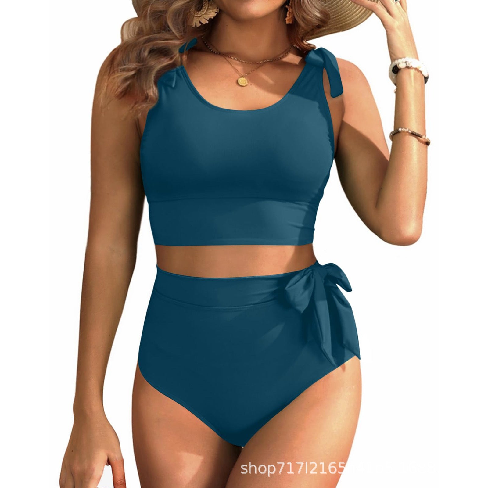 High Waisted Tummy Control U-back Bikini Modest Bathing Suit Two Piece
