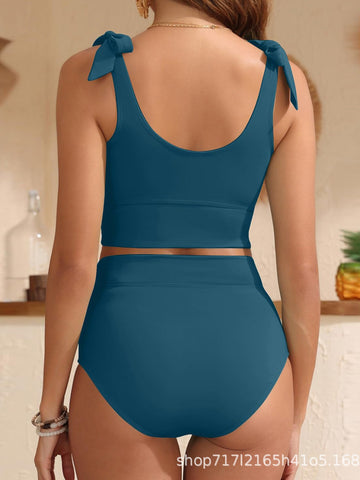 High Waisted Tummy Control U-back Bikini Modest Bathing Suit Two Piece