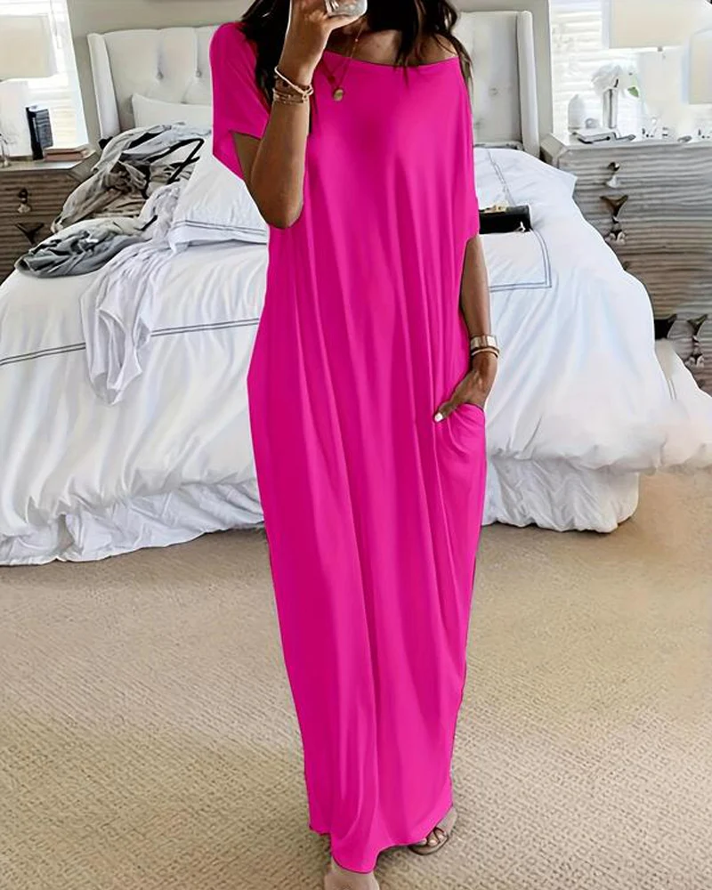 Off-Shoulder Batwing Sleeve Maxi Dress