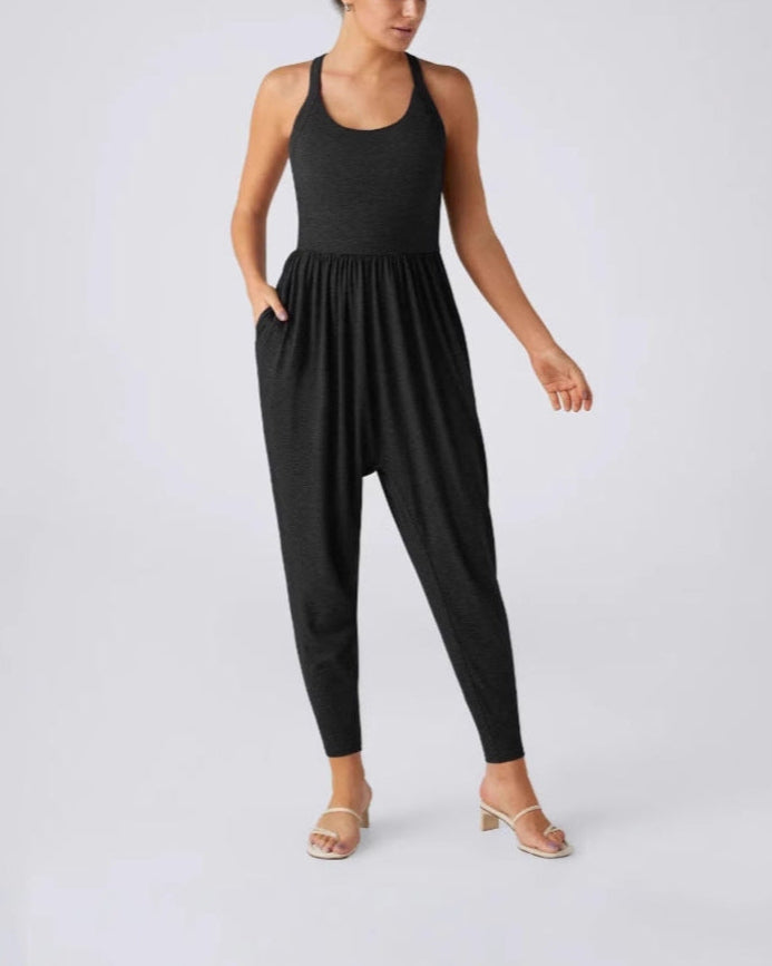 U Neck Pocket Harem Casual Jumpsuit-Easy Peezy Edition