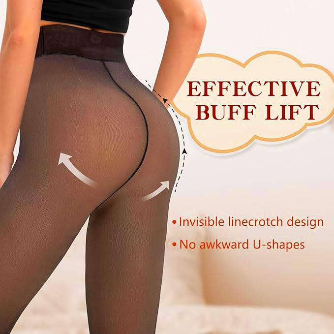 Curvyify Sheer-Look Fleece Lined Pantyhose (Regular & Plus Size)