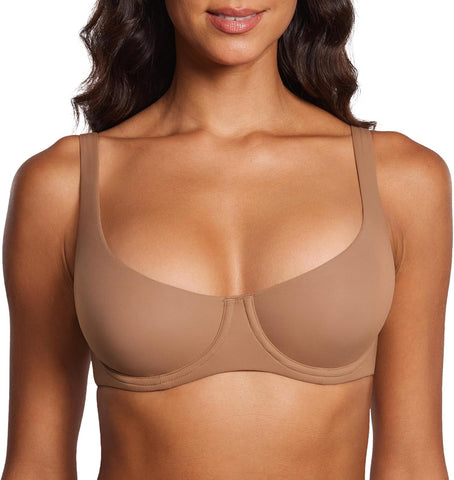 Women's Unlined Balconette Bra Underwire Supportive Plus Size Smooth Scoop Neck
