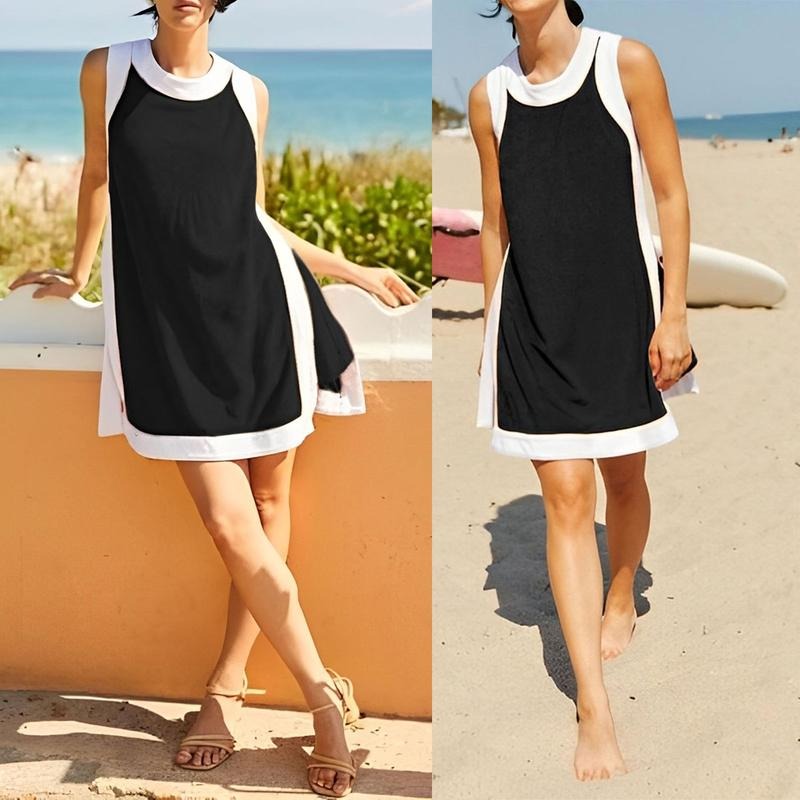 Two Piece Sets Color Block Crewneck Sleeveless Pullover Tops Matching Shorts With Pockets