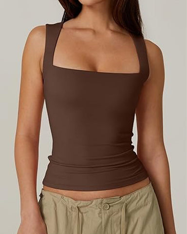 Basic Square Neck Sleeveless Double-Layer Tank Tops Shaping Vest