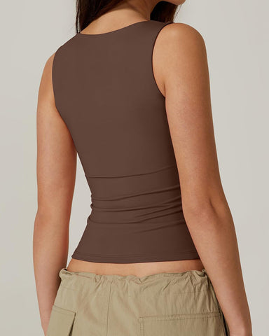 Basic Square Neck Sleeveless Double-Layer Tank Tops Shaping Vest