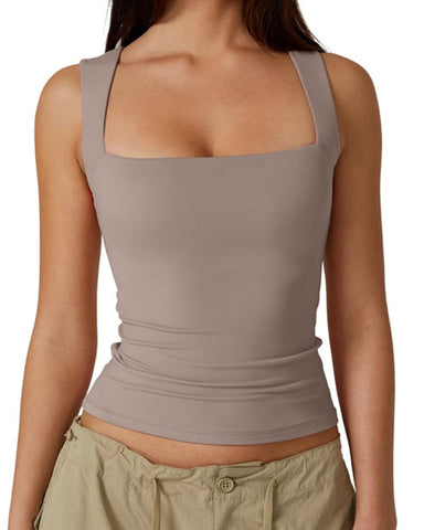Basic Square Neck Sleeveless Double-Layer Tank Tops Shaping Vest