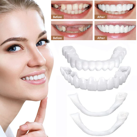 Snap-on Teeth Perfect Smile Cosmetic Teeth Veneers Fake Teeth Top and Bottom for Men and Women