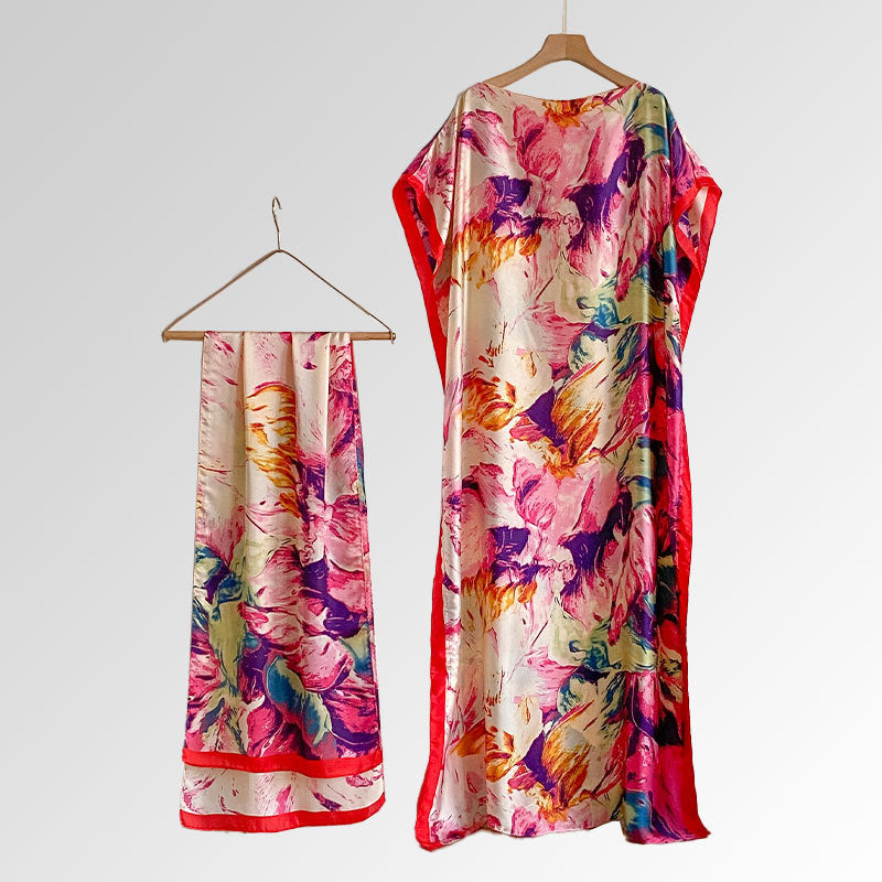 Women's Beach Silk-Like Scarf Blouse - Brocade, Sunscreen Shawl