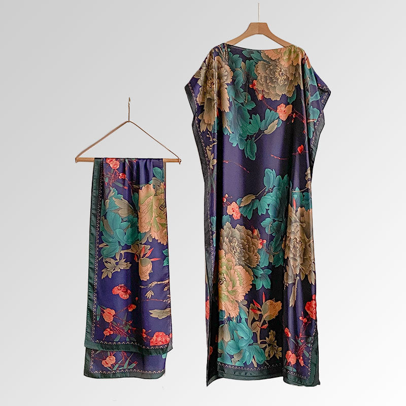 Women's Beach Silk-Like Scarf Blouse - Brocade, Sunscreen Shawl