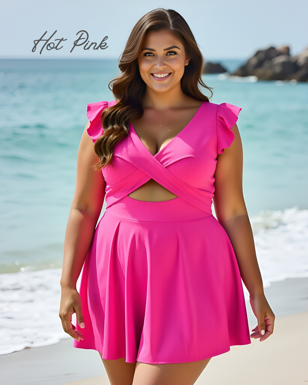 Women's One Piece Tummy Control Swimsuit Ruffle Cutout Swimdress