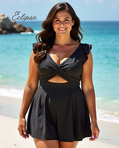 Women's One Piece Tummy Control Swimsuit Ruffle Cutout Swimdress