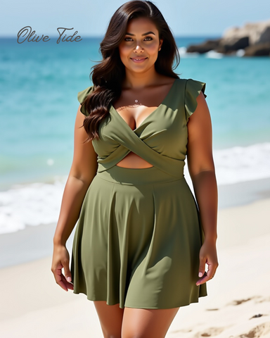 Women's One Piece Tummy Control Swimsuit Ruffle Cutout Swimdress