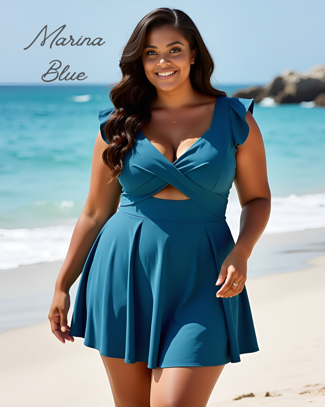 Women's One Piece Tummy Control Swimsuit Ruffle Cutout Swimdress