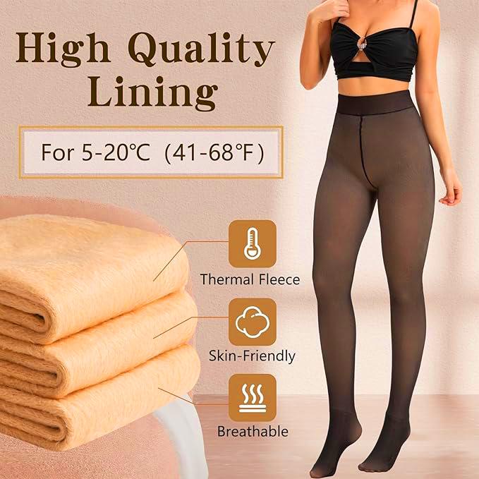 Curvyify Sheer-Look Fleece Lined Pantyhose (Regular & Plus Size)