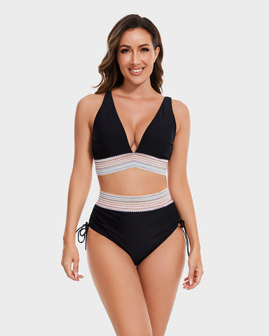 🔥Flash Sale🔥 High Waisted Tummy Control Color Block Bikini Sets