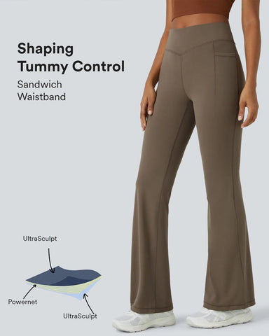 Ultra Sculpt High Waisted Tummy Control Flare Leggings With Side Pocket
