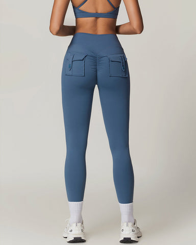 Y2K Wide Waistband High Stretch Pocket Cargo Butt Lifting Workout Quick Drying Leggings