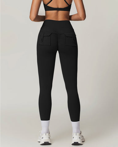 Y2K Wide Waistband High Stretch Pocket Cargo Butt Lifting Workout Quick Drying Leggings